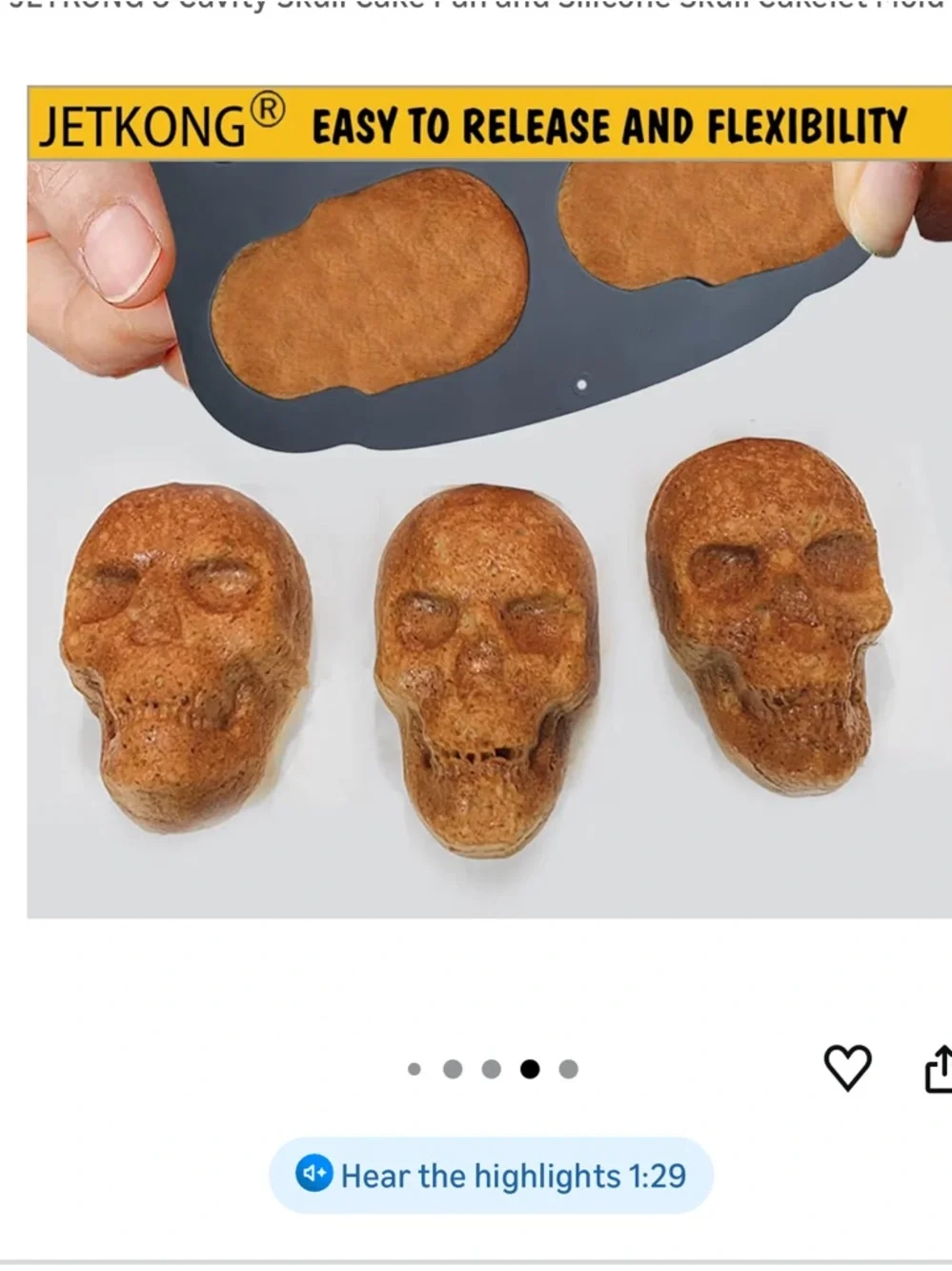 JETKONG 6 Cavity Skull Cake Pan and Silicone Skull Cakelet Mold nwt